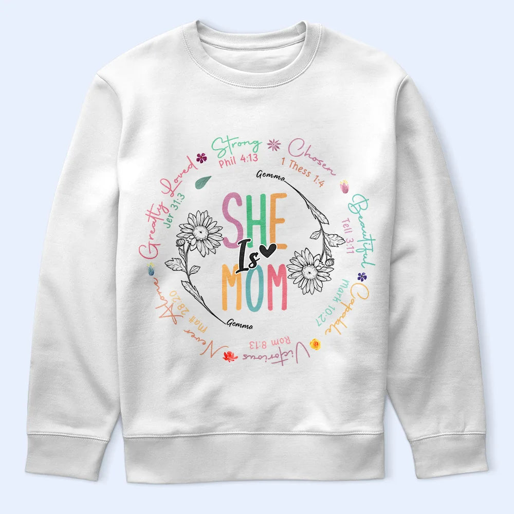 She Is Mom Strong, Chosen, Beautiful, Capable, Victorious - Personalized T-Shirt for Mom, Grandma, and Special Women T-shirt PopCulturePrints