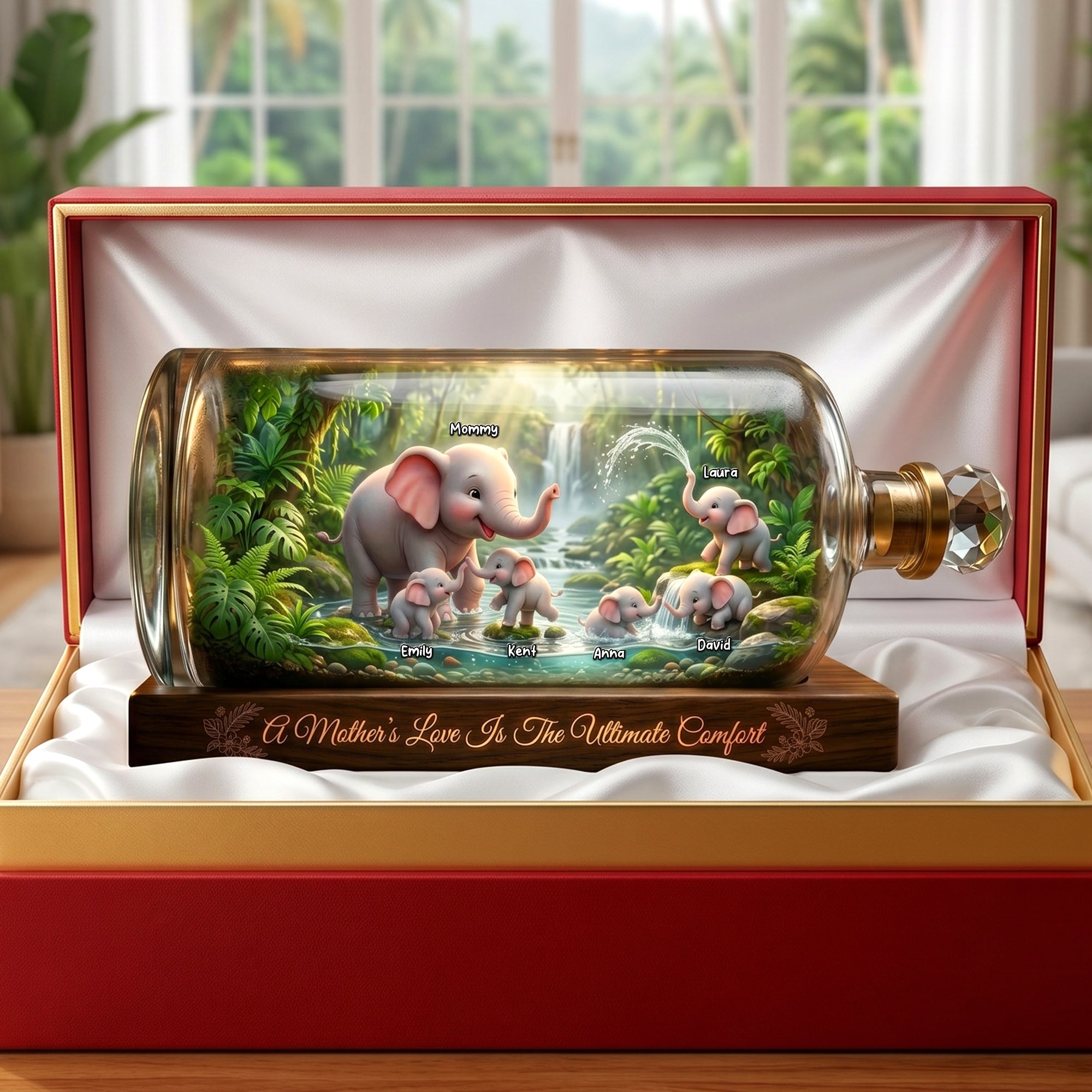 "A Mother's Love Is The Ultimate Comfort" - Personalized Elephant Family Acrylic Plaque - Gift for Mom, Grandma & More Shaped Plaques PopCulturePrints