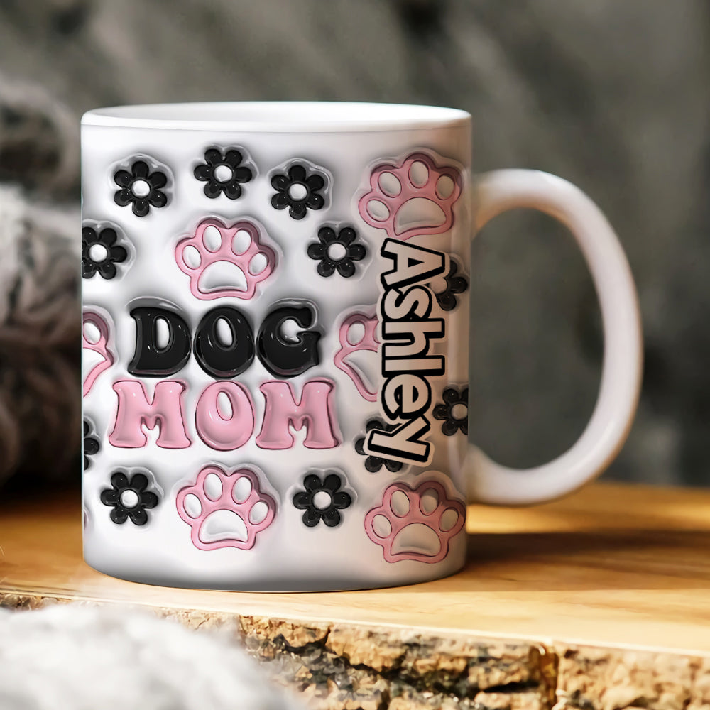 Personalized Dog Mom Mug with Paws and Flowers - Custom Name Coffee Mug PopCulturePrints