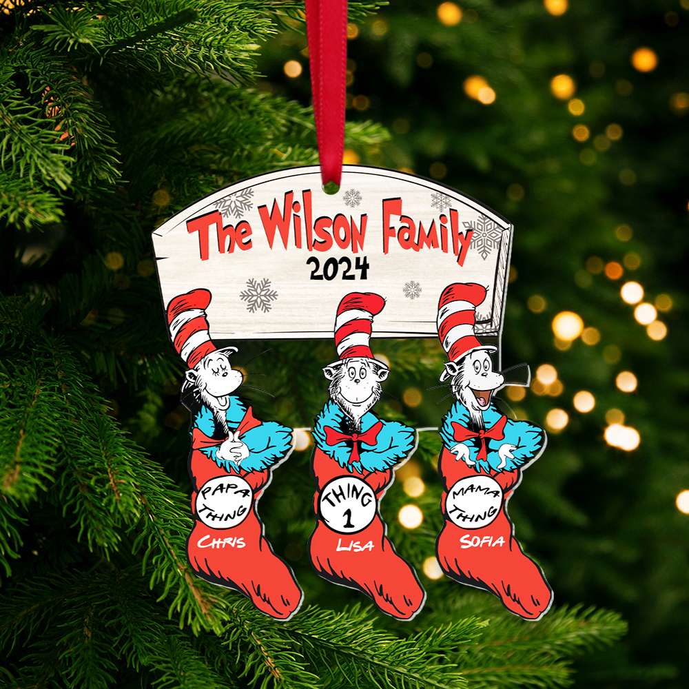 Personalized Family Christmas Ornament with Hanging Socks - Festive 2024 Design Ornament PopCulturePrints