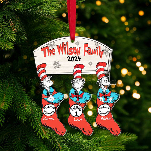 Personalized Family Christmas Ornament with Hanging Socks - Festive 2024 Design Ornament PopCulturePrints