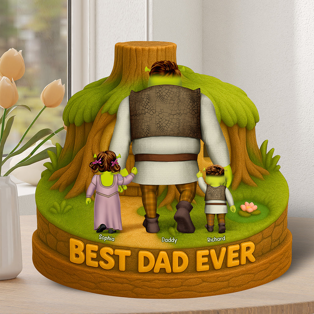 Best Dad Ever - Personalized Green Monsters Plaque for Dad Shaped Plaques PopCulturePrints