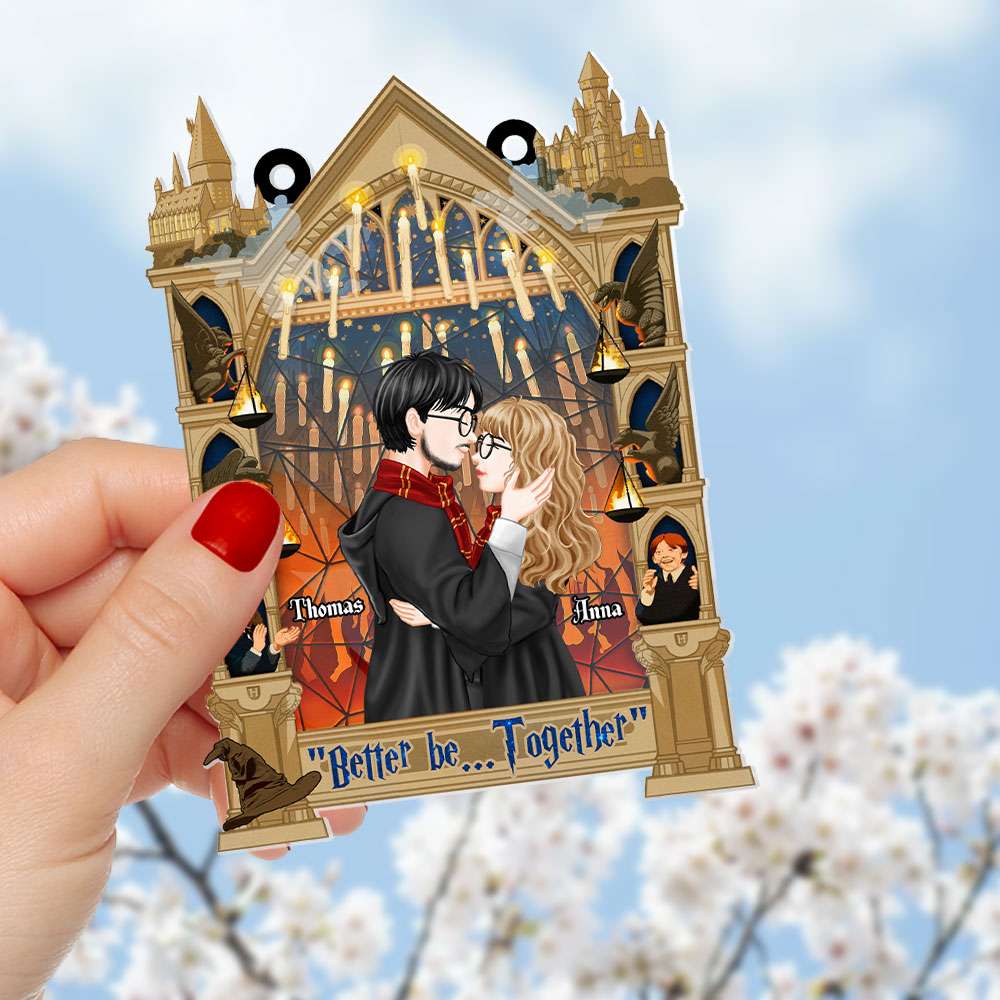 Customizable Wizard Couple Suncatcher Ornament - Enchanting Love