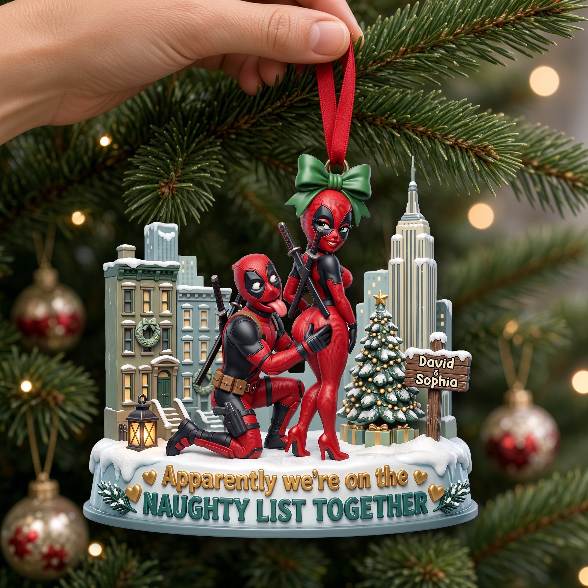 "Apparently we're on the Naughty List Together" - Playful Match Ornament - Personalized Gifts for Couples