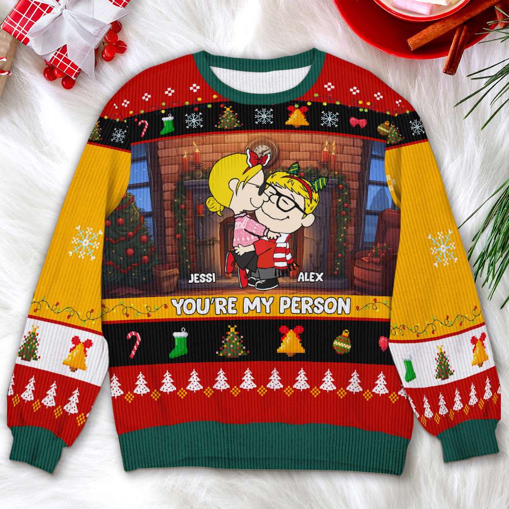Custom Hugging Couple Sweater | Personalized Christmas Gift | Valentine's Day Gifts Ugly Christmas Sweater PopCulturePrints
