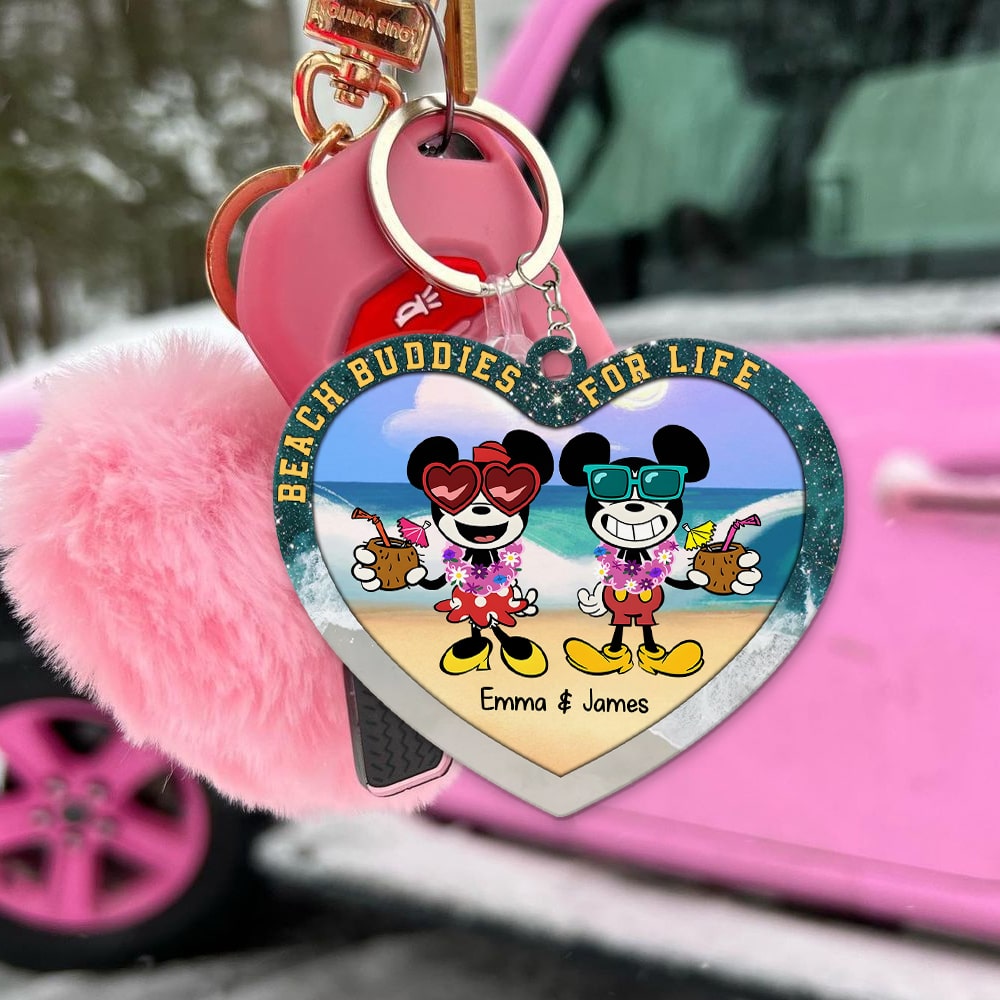 Personalized Beach Buddies Couple Keychain - Custom Valentine's Day Gifts Keychains PopCulturePrints