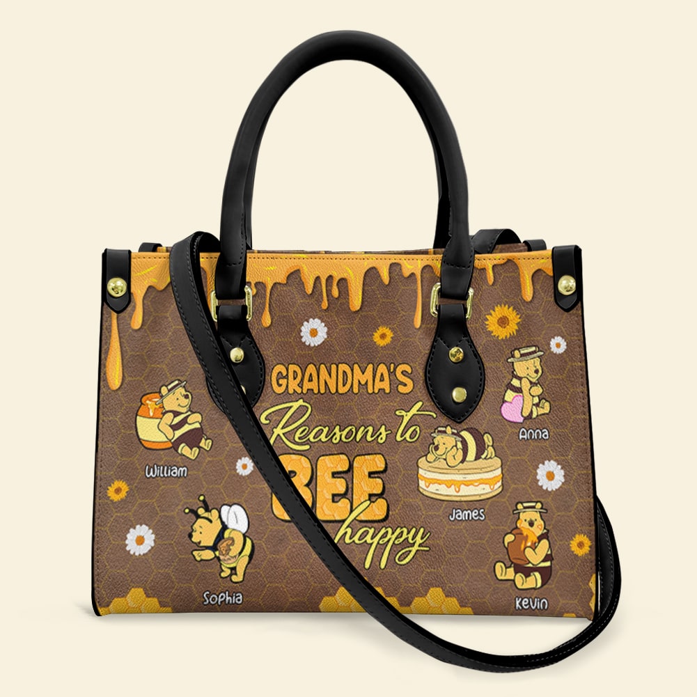 Personalized Grandma's Reasons to Bee Happy Leather Handbag