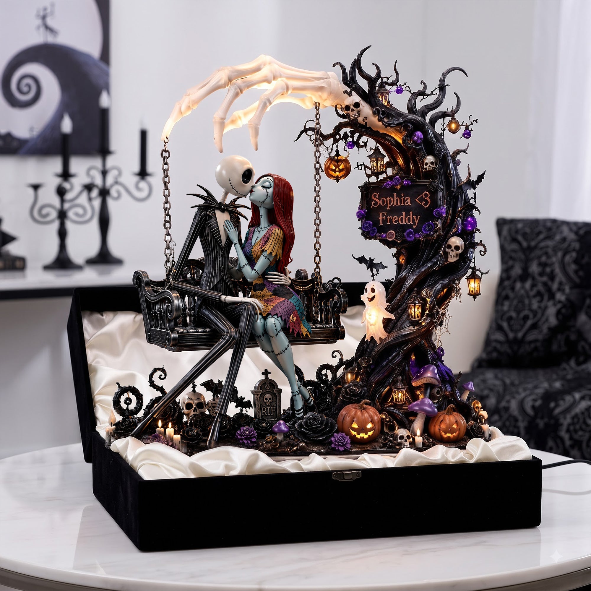 “Embrace the Spooky Season with Love” - Personalized Spooky Swing Couple Acrylic Light Box - Perfect Halloween Gift for Couples