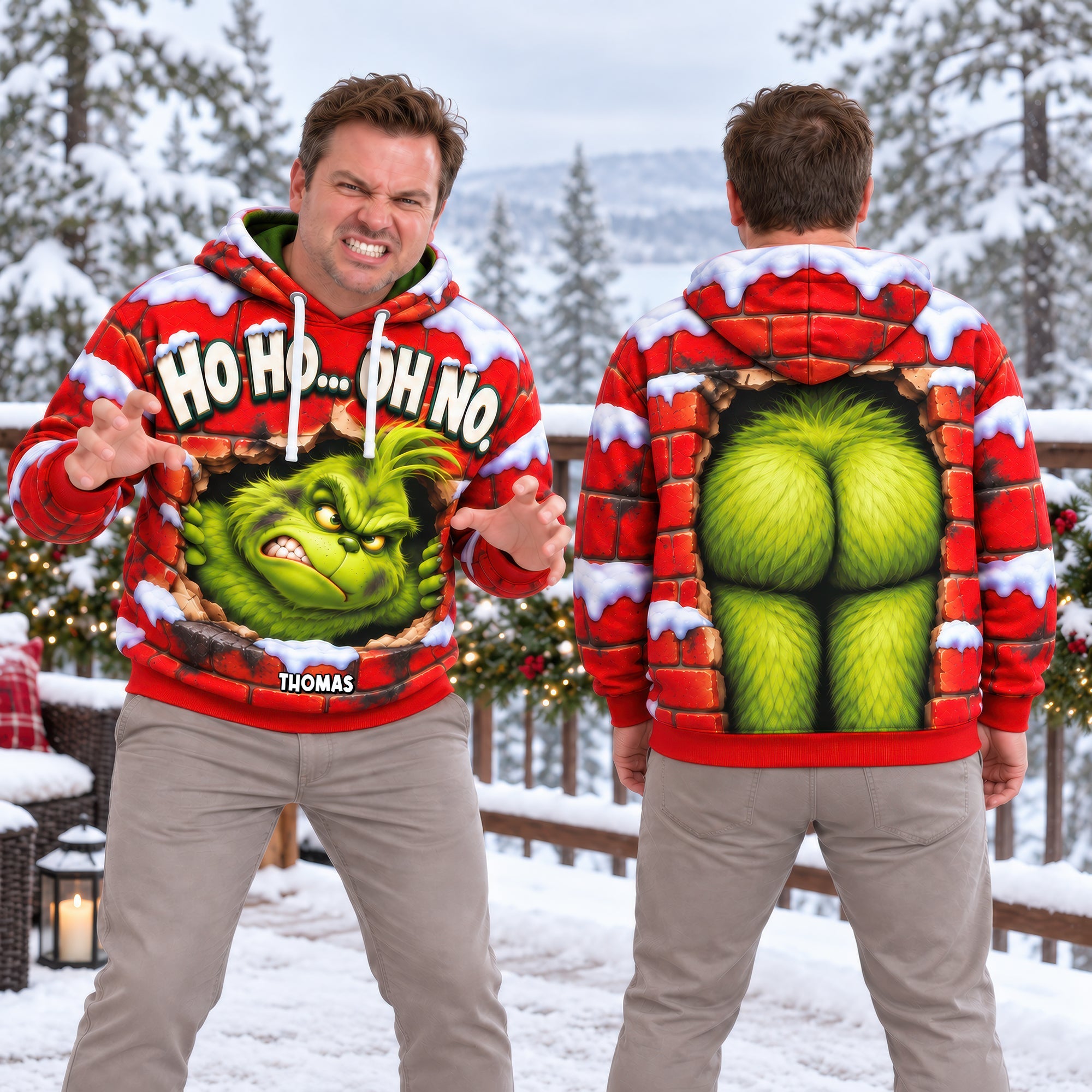 Ho Ho Ho, Oh No! – Personalized Grinch Holiday Hoodie