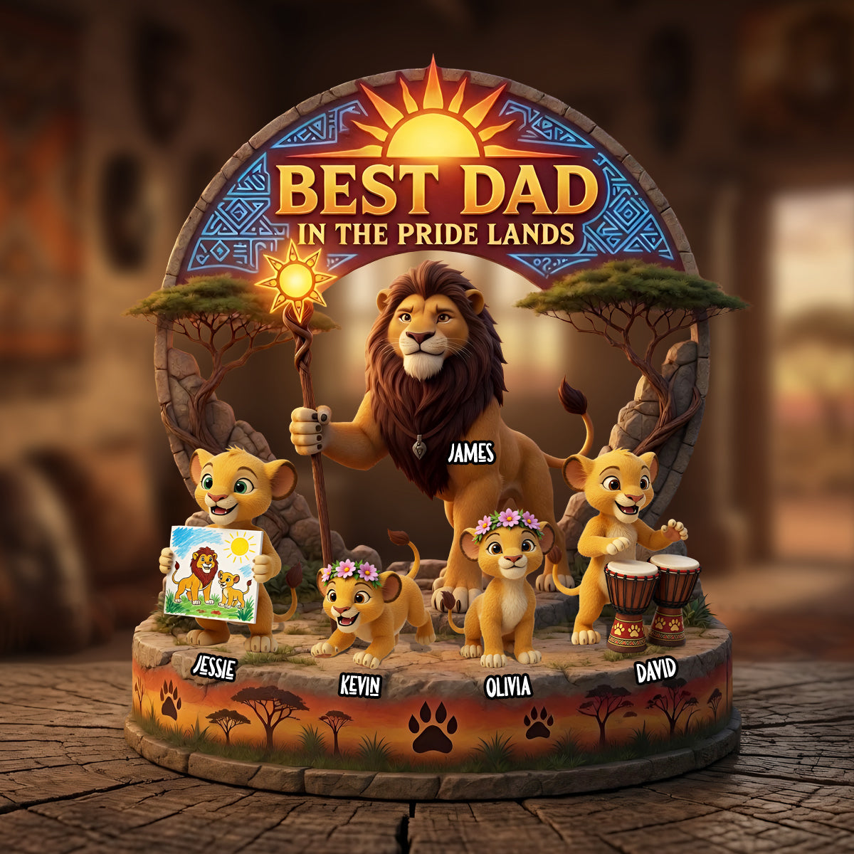 Best Dad in the Pride Lands - Personalized Acrylic Plaque for Dad, Unique Gift for Father's Day and Grandpa Shaped Plaques PopCulturePrints