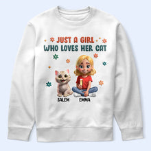 Load image into Gallery viewer, Just A Girl Who Loves Her Cats - Personalized T-Shirt for Cat Lovers T-shirt PopCulturePrints
