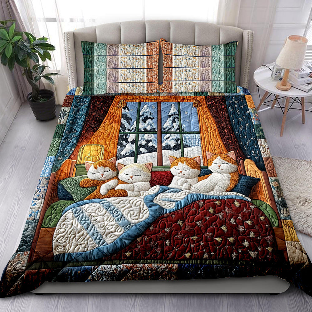 Cozy Cat Christmas Quilt Bed Set - Perfect Gift for Cat Lovers