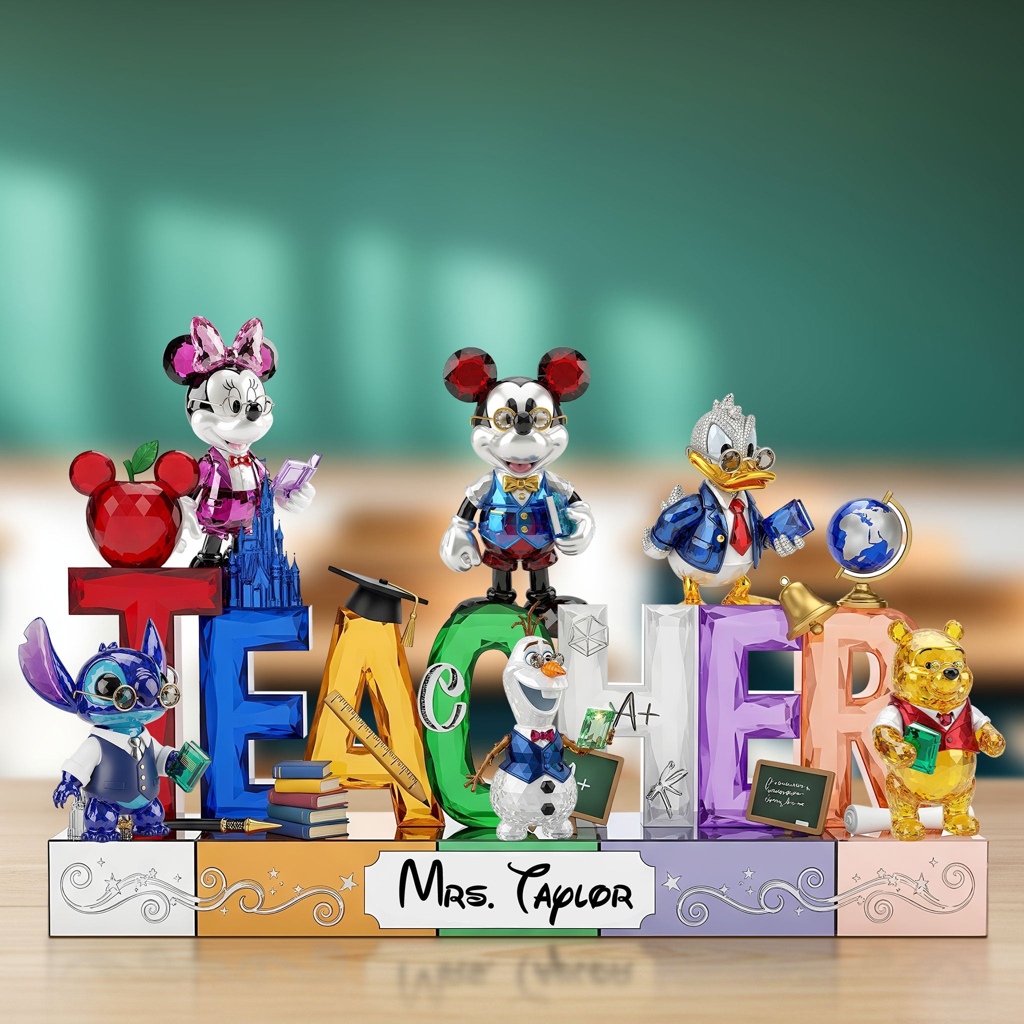 Celebrate Your Favorite Teacher - Cute Cartoon Teacher Plaque - Personalized Gift Shaped Plaques PopCulturePrints