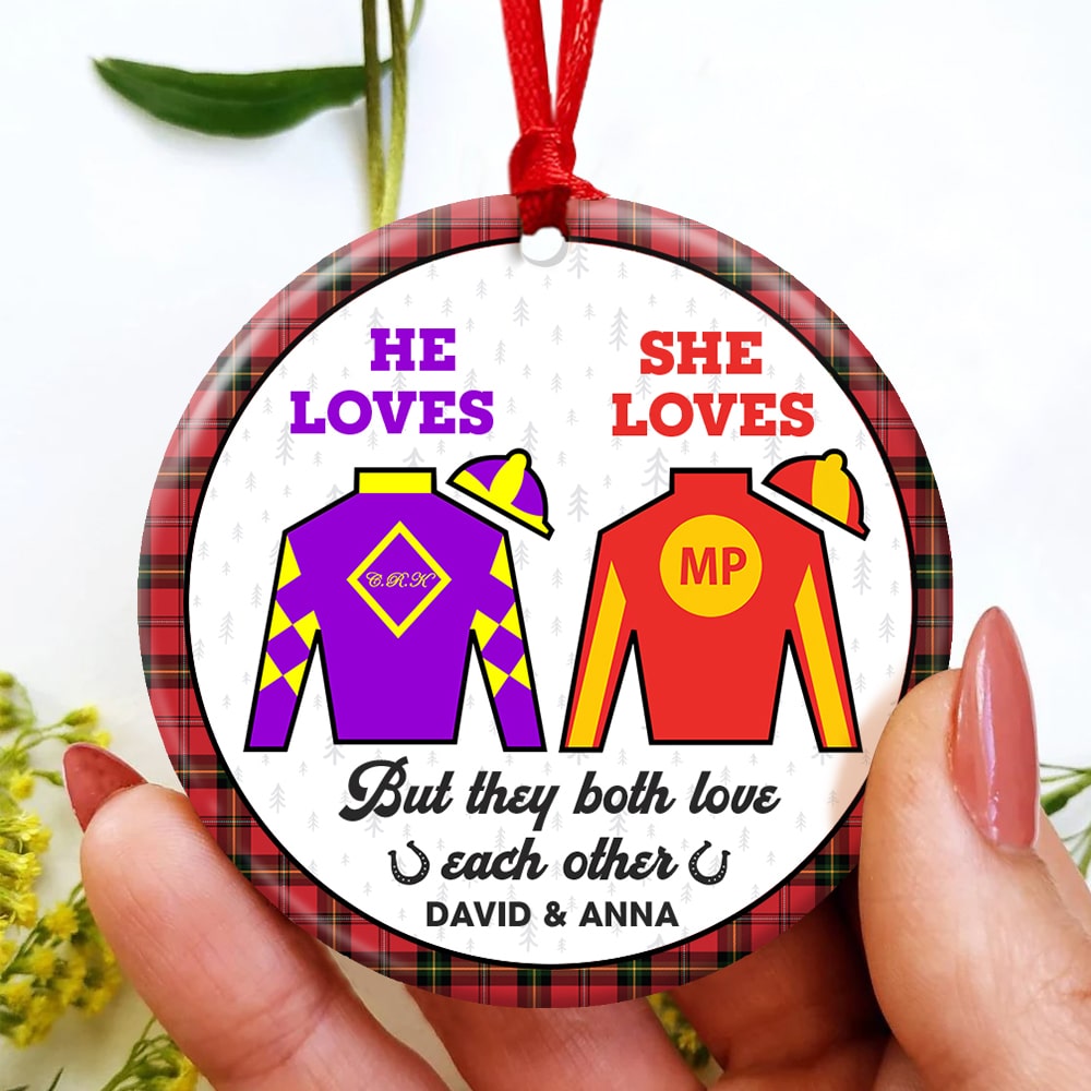 Personalized Horse Racing Ornament for Couples - Valentine's Day Gifts Ornament PopCulturePrints
