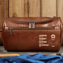 Load image into Gallery viewer, Legendary Husband &amp; Dad - Personalized Leather Toiletry Bag Leather Toiletry Bag PopCulturePrints
