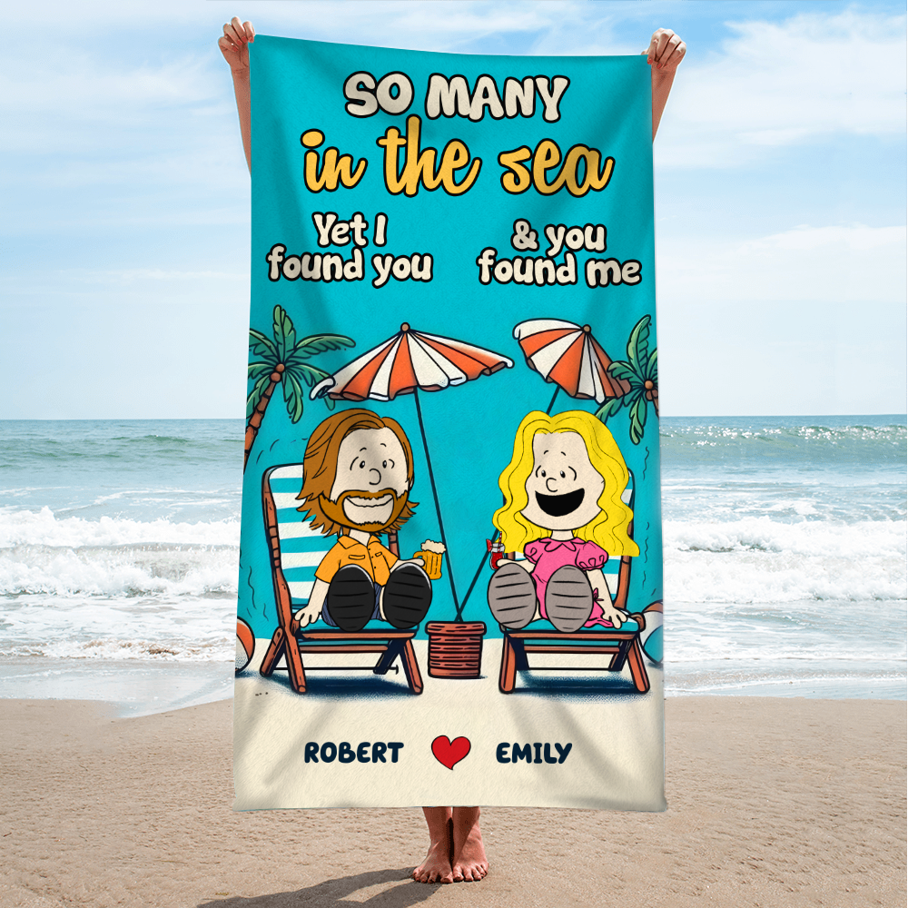 Personalized Couple Beach Towel - So Many in the Sea Beach Towel PopCulturePrints