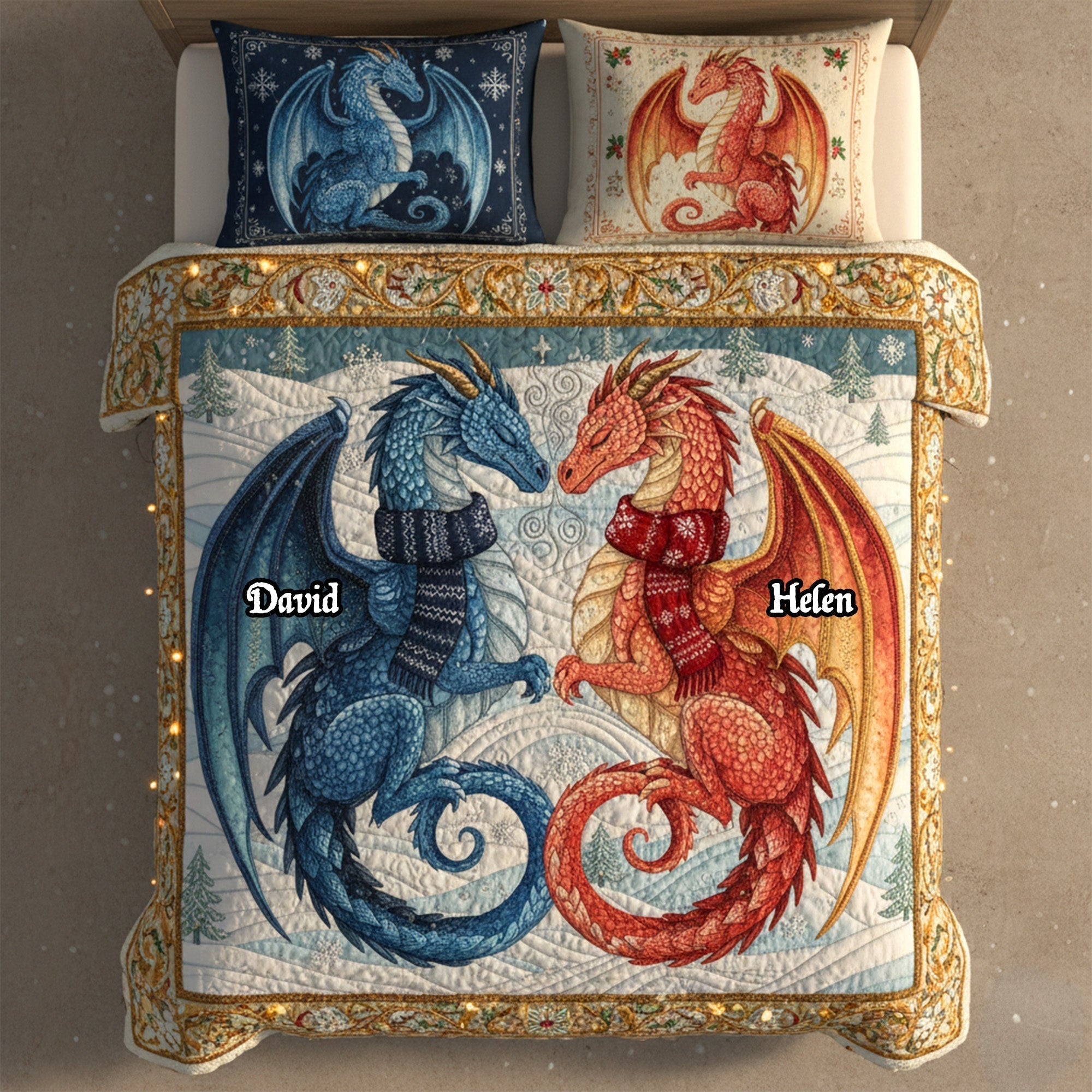 Unleash Your Fantasy: Mythical Dragon Couples Quilt Bedding Set - Personalized Gift for Lovers, Friends, and Family Blanket PopCulturePrints