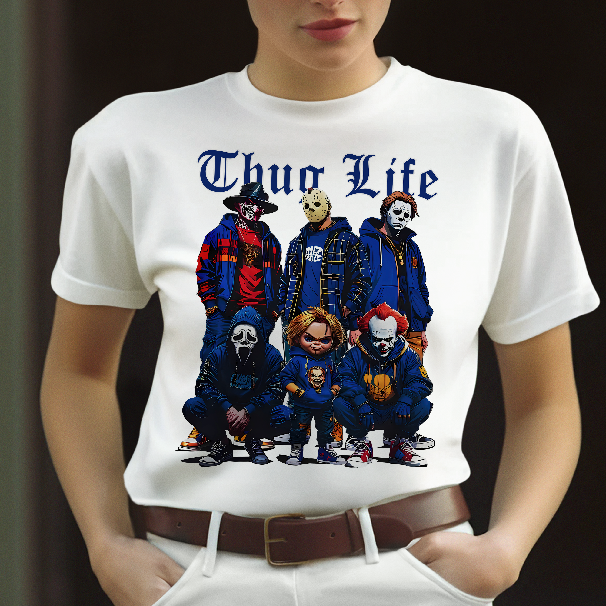 Thug Life Halloween Horror Icons Graphic T-Shirt