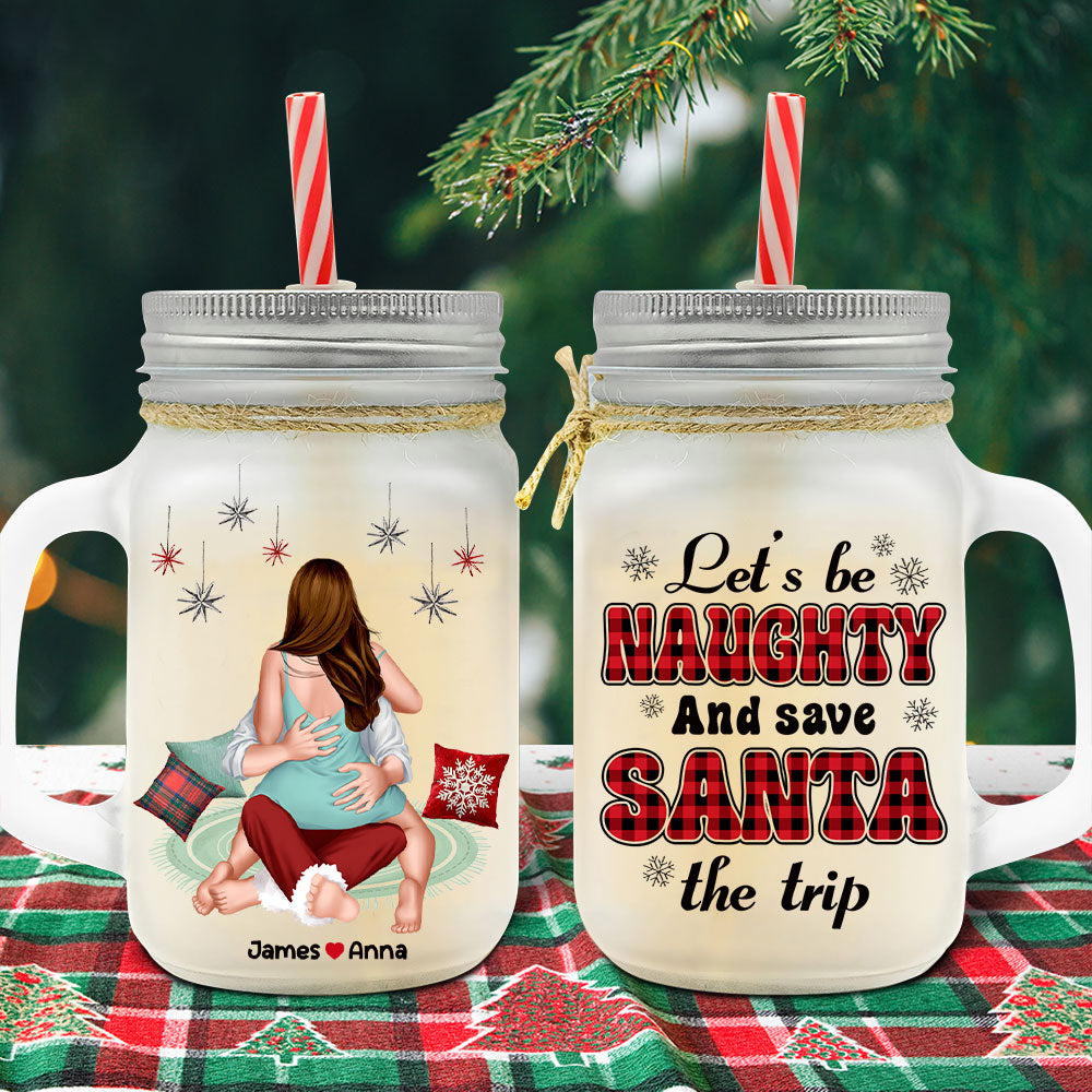 Personalized Naughty Christmas Couple Jar - Fun Holiday Gift for Valentine's Day Gifts Drink Jar PopCulturePrints