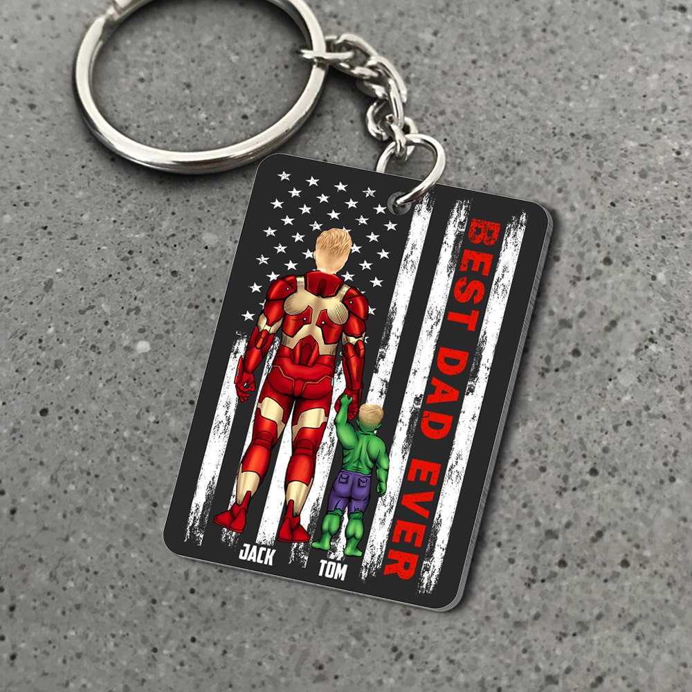 Best Dad Ever Personalized Superhero Keychain