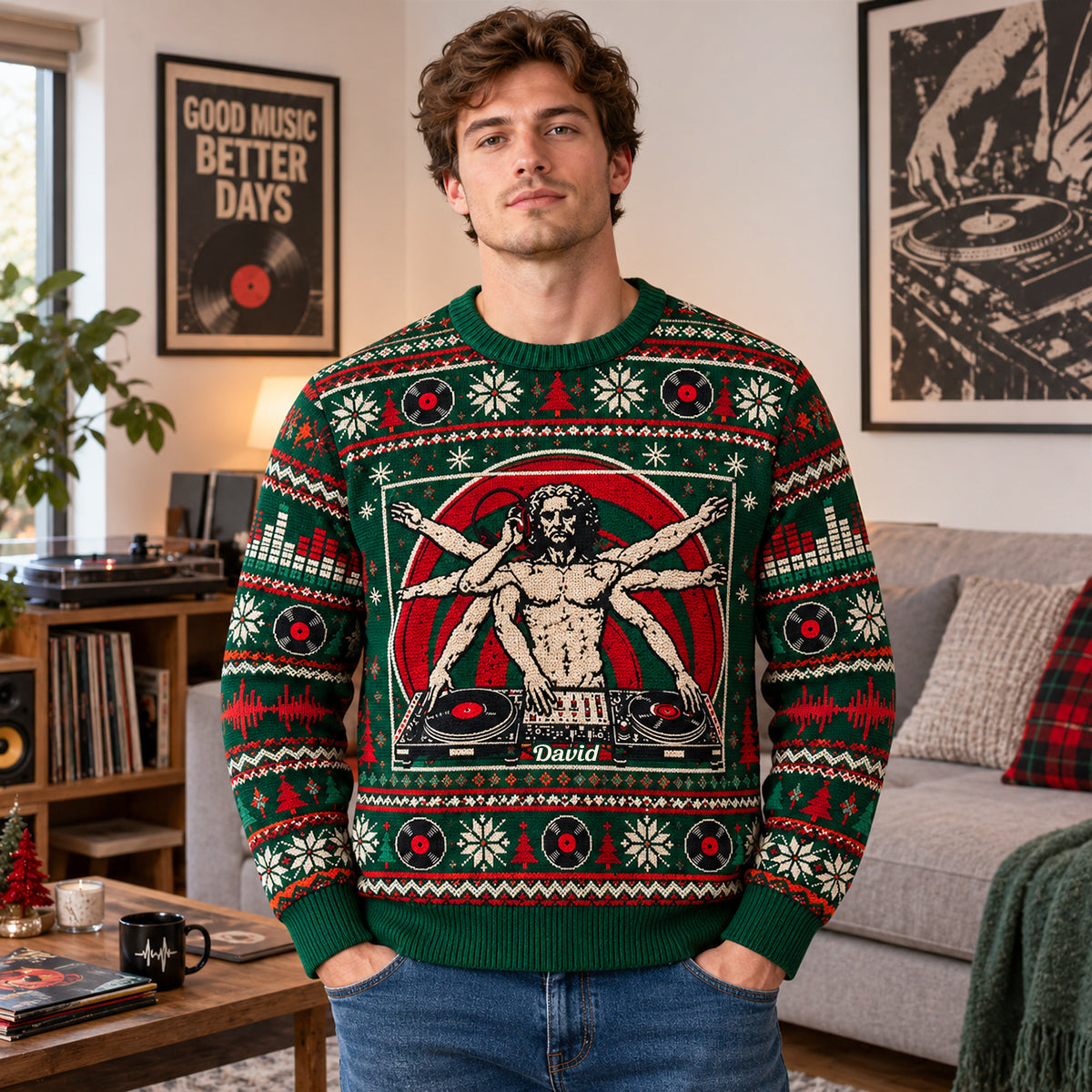 “Let the Beat Drop!” - Funny DJ Ugly Sweater - Personalized Gift for Music Lovers and DJs