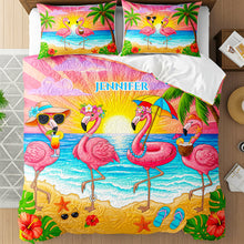Load image into Gallery viewer, Embrace the Tropical Vibes - Flamingo Summer Quilt Bed Set - Personalized Gift for Flamingo Lovers Blanket PopCulturePrints
