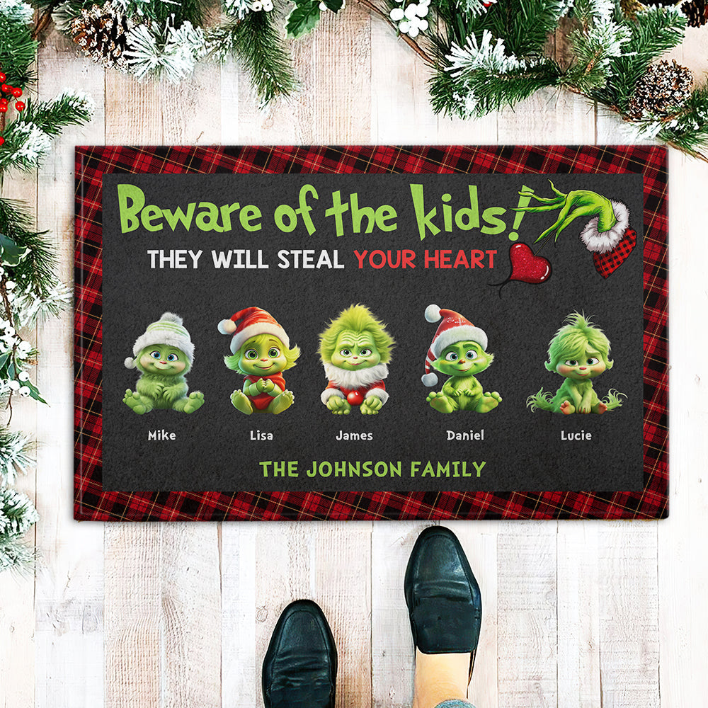 Personalized Green Monster Kids Doormat - Steal Your Heart Doormat PopCulturePrints