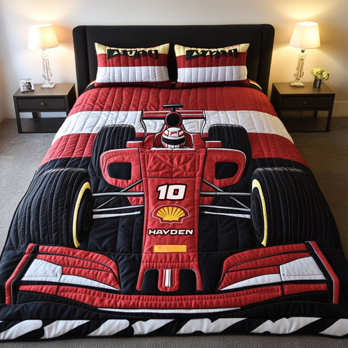 Rev Up Your Dreams: Speed Car Adventure Quilt Bed Set - Personalized Gift for Racing Lovers Blanket PopCulturePrints