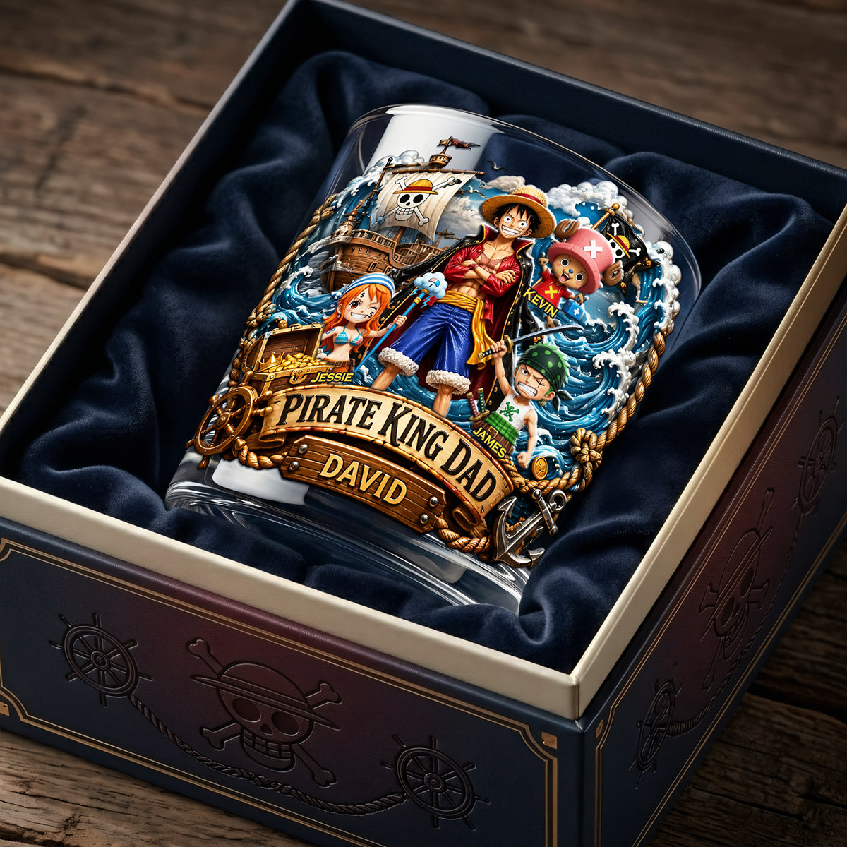 "Adventure Awaits: Customizable Pirate King Dad Glass - Perfect Gift for Dads, Grandpas & Adventure Lovers"