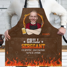 Load image into Gallery viewer, “Grill Sergeant, Flippin&#39; Awesome!” - Personalized Cooking Apron - Perfect Gift for Dad, Grandpa &amp; Cooking Enthusiasts Apron PopCulturePrints
