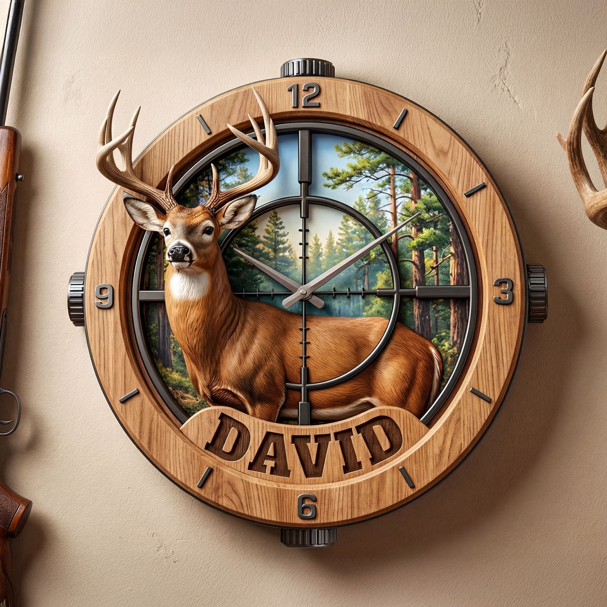 “Cherish Every Moment” - Personalized Deer Hunting Wall Clock - Unique Gift for Hunting Enthusiasts Hanging Wall Clock PopCulturePrints