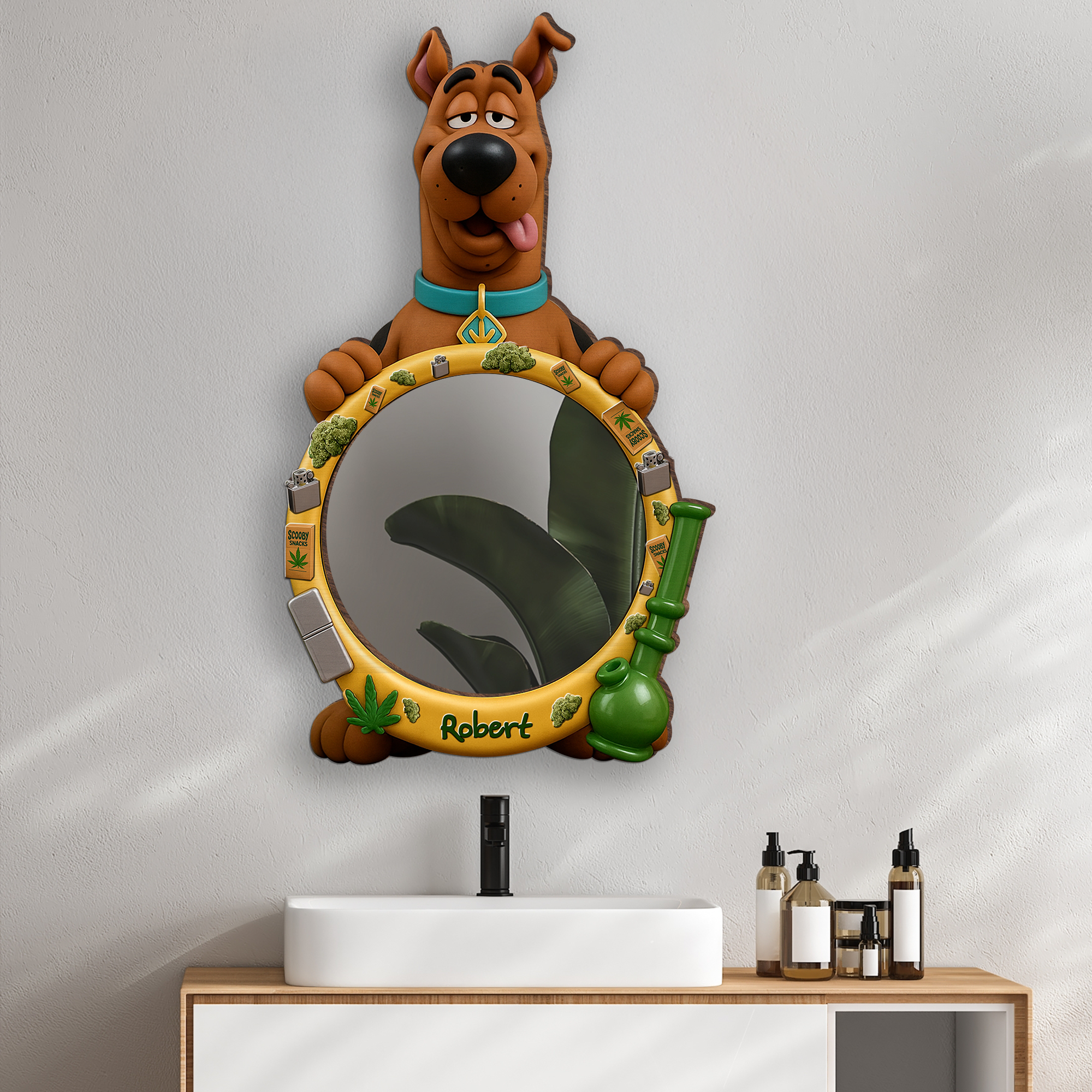 "Chill Out in Style with Your Personalized Touch" - Chill-Time Buddy Wall Hanging Mirror - Custom Gift for Stoner Fans Mirror PopCulturePrints