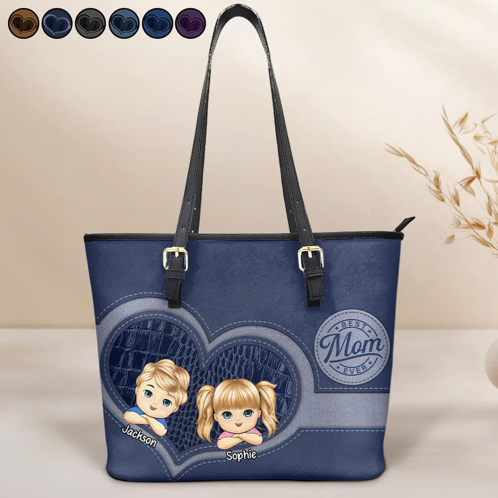 Best Mom Ever - Personalized Leather Tote Bag | A Heartfelt Gift for Moms and Grandmas Leather Tote Bag PopCulturePrints