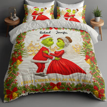 Load image into Gallery viewer, Celebrate Your Love with Our Grinch-Inspired Green Monster Couple Christmas Quilt - Personalized Bedding Set for Couples Bedding Set PopCulturePrints
