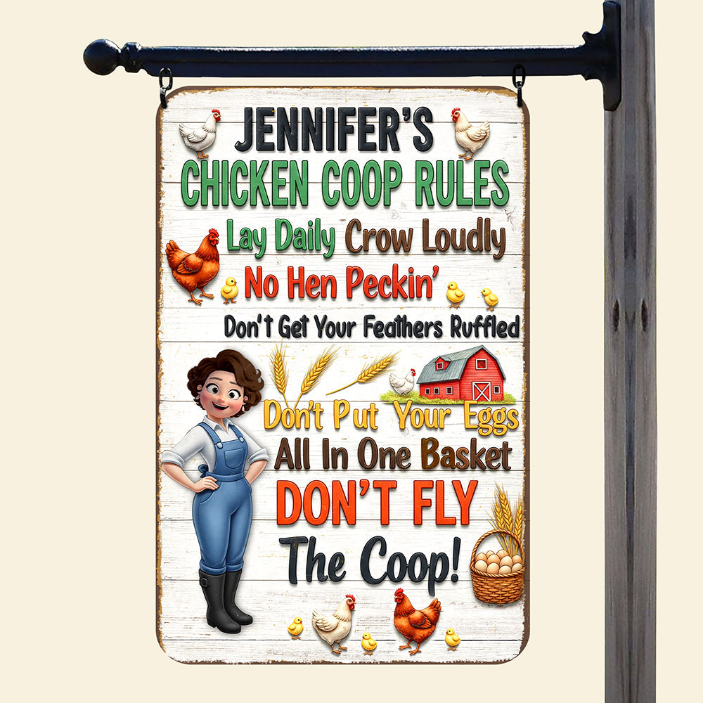 Personalized Chicken Coop Rules Metal Sign - Custom Gift for Farm Girls Metal Signs PopCulturePrints