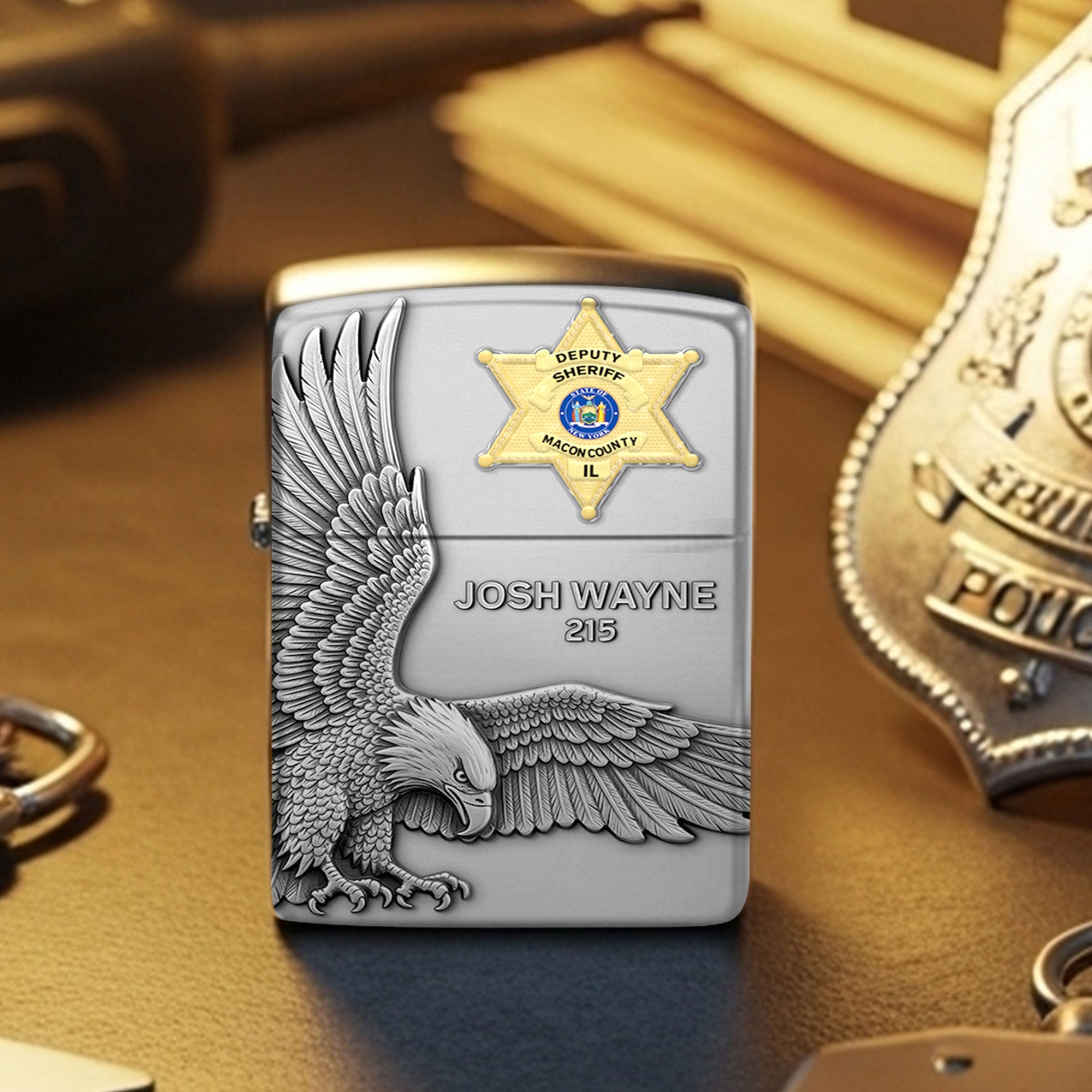 "Honor the Brave – American Hero Police Lighter" - Personalized Gift for Police Officers, Captains, Sheriffs Lighter PopCulturePrints