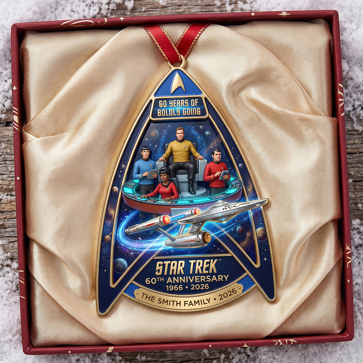 “60 Years of Boldly Going” - Customized 60th Anniversary Christmas Ornament - Perfect Gift for Star Trek Fans and Families