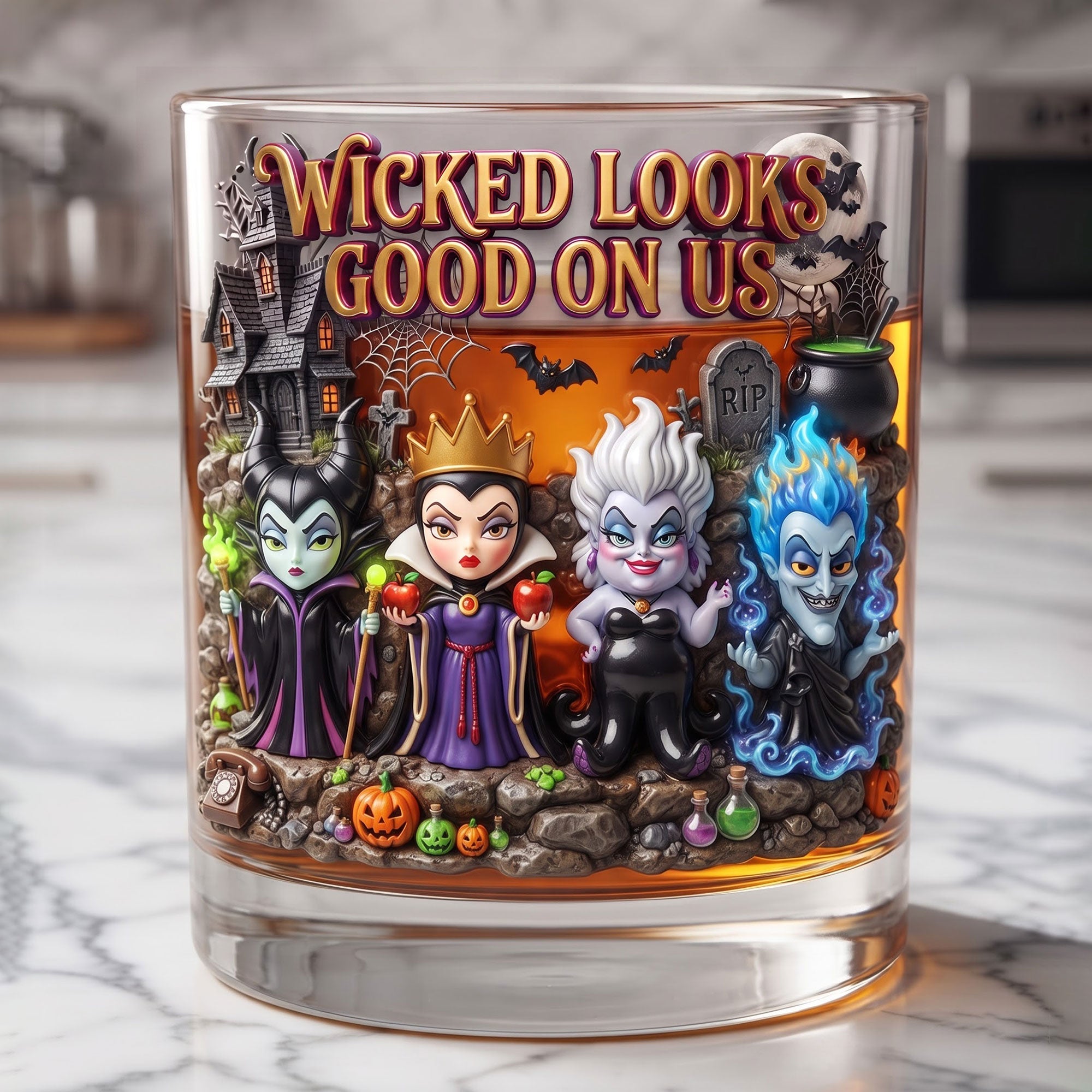 “Wicked Looks Good on Us” - Halloween Fantasy Glass Mug - Personalized Gifts for Spooky Season Lovers Glass PopCulturePrints