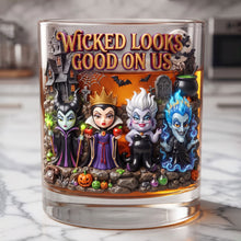 Load image into Gallery viewer, “Wicked Looks Good on Us” - Halloween Fantasy Glass Mug - Personalized Gifts for Spooky Season Lovers Glass PopCulturePrints
