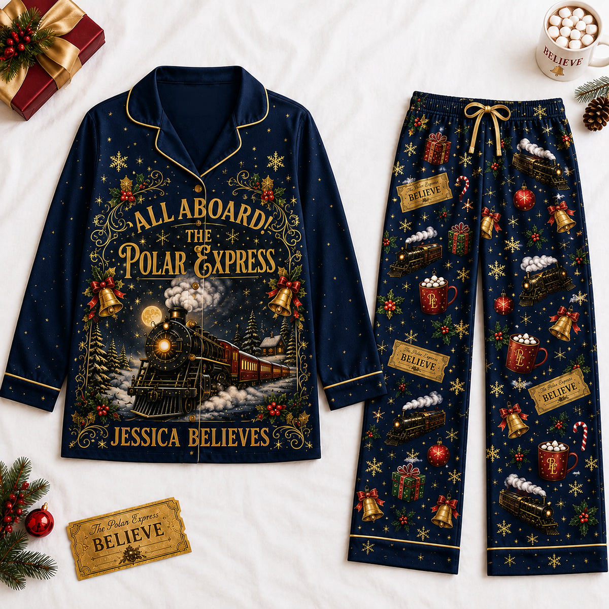 All Aboard The Merry Express Pajama Set - Personalized Christmas Gifts for Family and Friends
