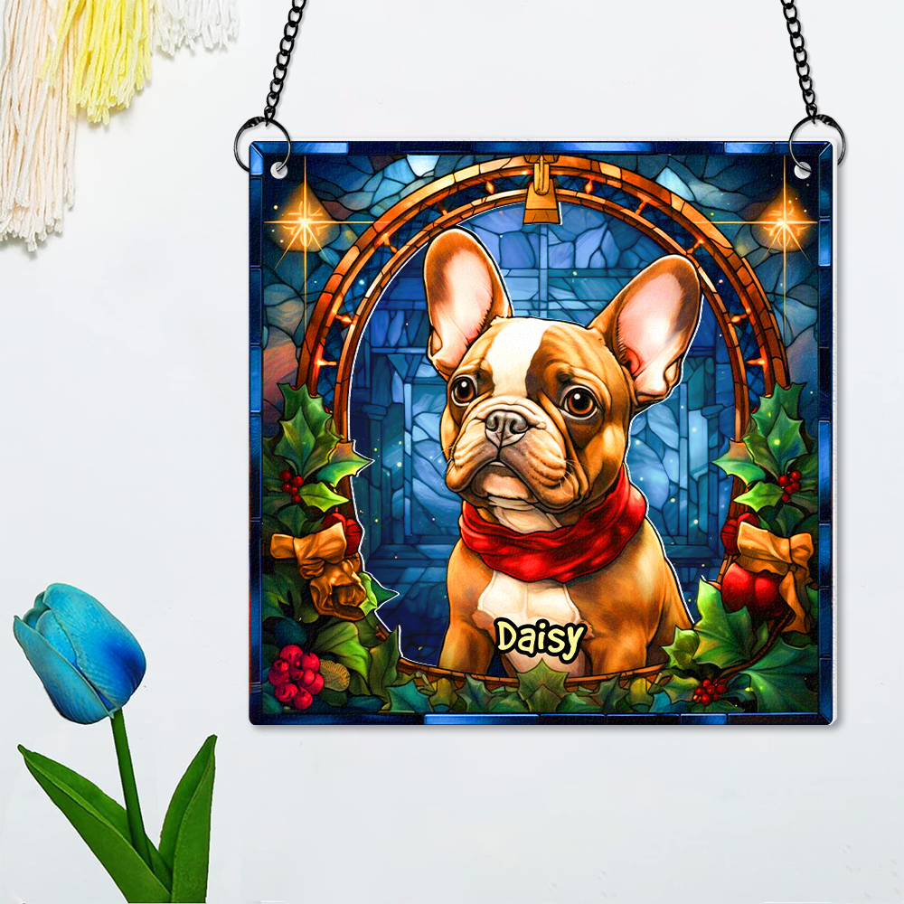 Personalized French Bulldog Christmas Suncatcher Ornament for Dog Lovers