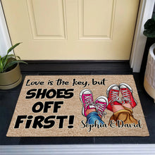Load image into Gallery viewer, Personalized Couples Doormat - Love Is the Key | Valentine's Day Gifts Doormat PopCulturePrints

