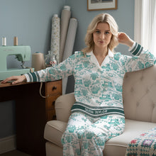 Load image into Gallery viewer, Sewing Dreams: Personalized Sewing Toile de Jouy Button Up Pajama Set - Gift for Sewing Lovers Pajama Set PopCulturePrints
