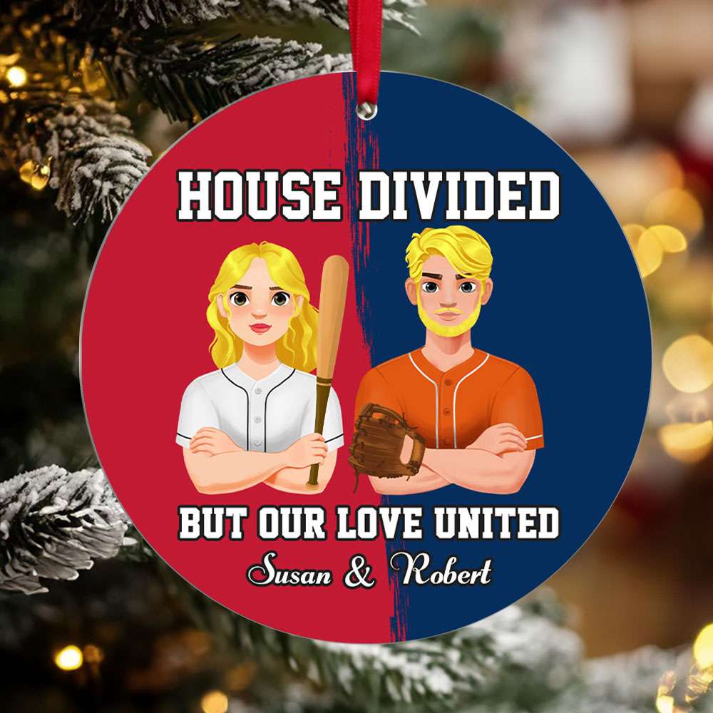 Personalized Baseball Couple Christmas Ornament - House Divided Ornament PopCulturePrints