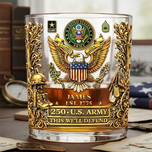 Proud Veteran 250th Anniversary Round Glass - Personalized Gift For Veterans Glass PopCulturePrints