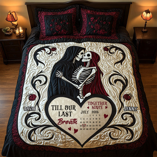 Till Our Last Breath - Custom Skull & Rose Quilt Bed Set for Couples Bedding Set PopCulturePrints