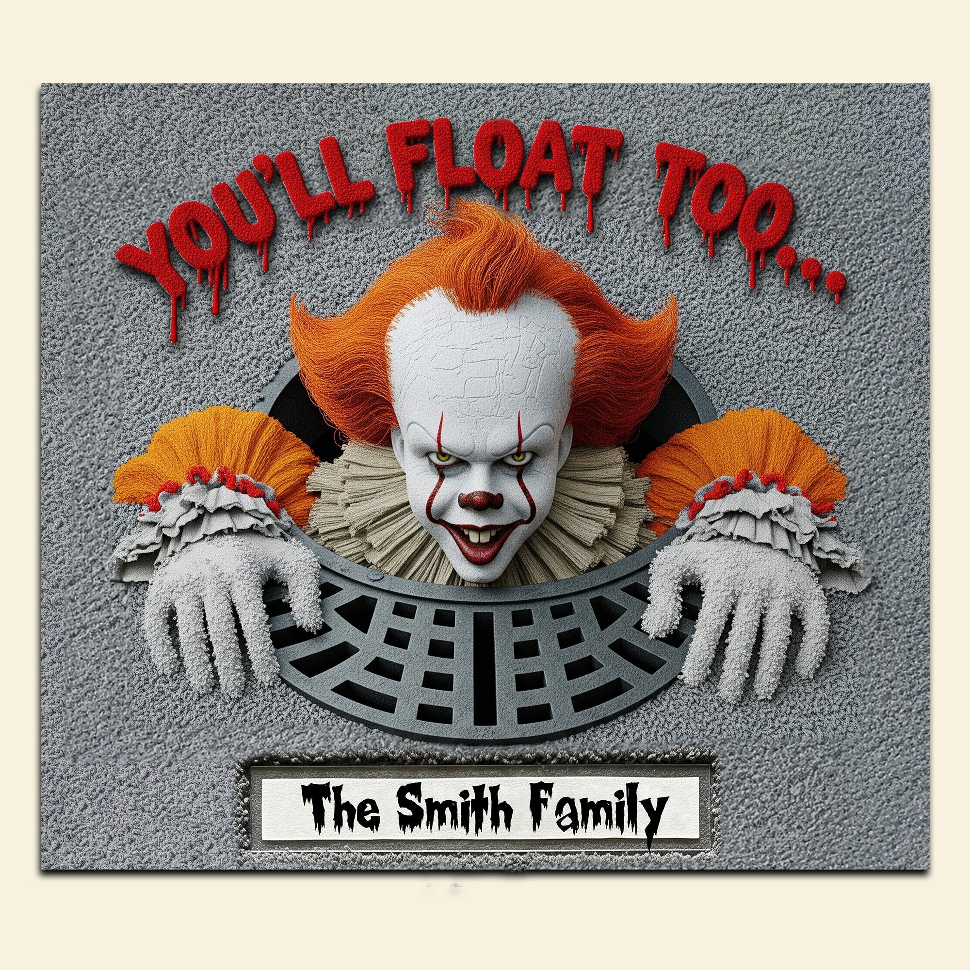You'll Float Too... - Personalized Horror Sewer Halloween Doormat Doormat PopCulturePrints