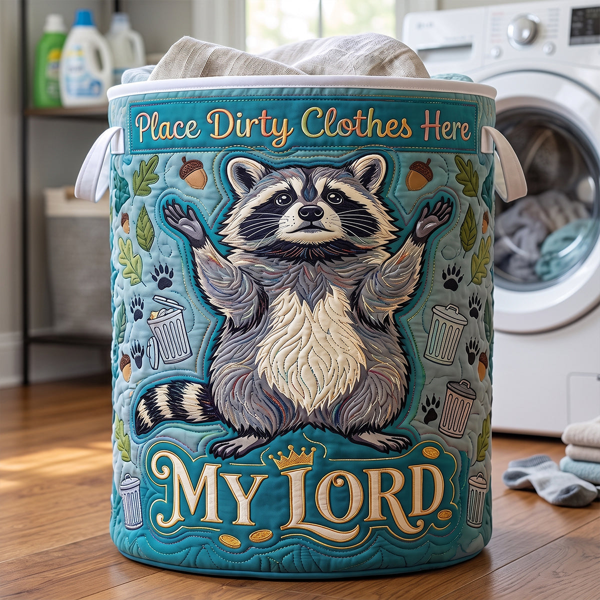 Adorable Raccoon Quilted Laundry Basket Personalized Gifts 03HUTN100726 Laundry Basket PopCulturePrints