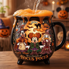 Load image into Gallery viewer, “It’s a Bunch of Hocus Pocus!” - Macabre Spell Sisters Ceramic Cauldron Mug - Personalized Gift for Halloween Lovers Cauldron Mug PopCulturePrints

