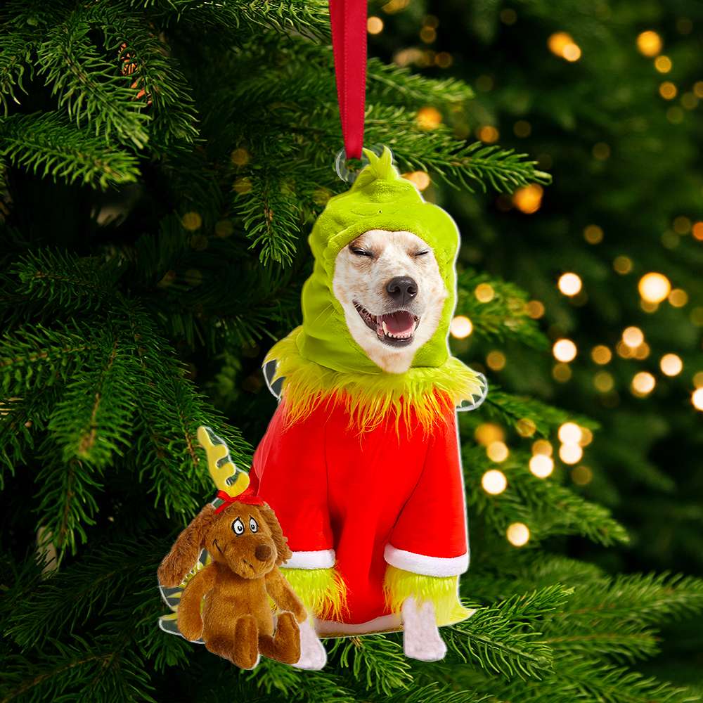 Personalized Grinch Dog Photo Christmas Ornament Ornament PopCulturePrints